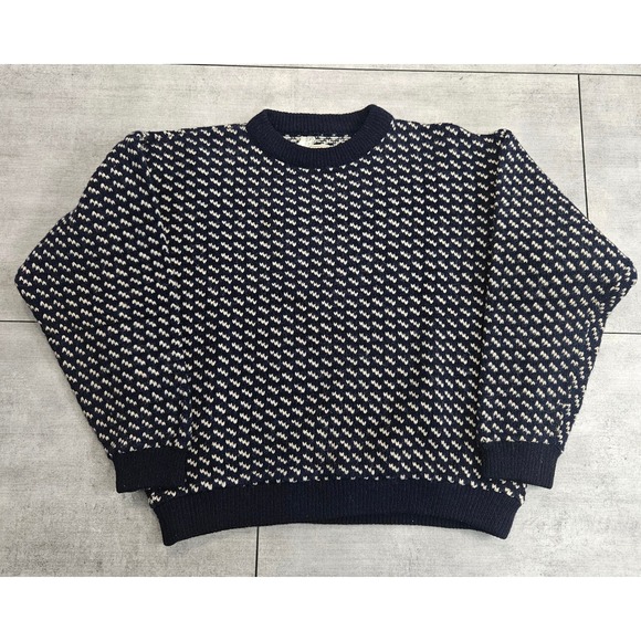 L.L. Bean Other - Vintage LL Bean Birdseye Sweater Navy Blue Wool Blend‎ Norway Crewneck Med-Large